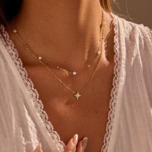 Collier acier étoile six pointes or 18k