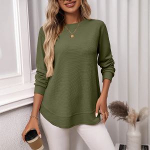 Chandail gaufré décontracté manches longues tricot