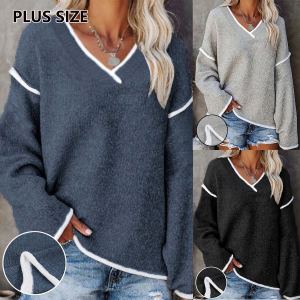 Blouse tricot col V rayée grande taille