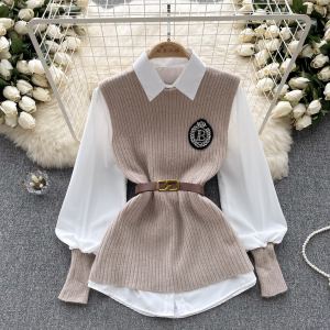 Veston ensemble tricot manches longues loose luxe léger
