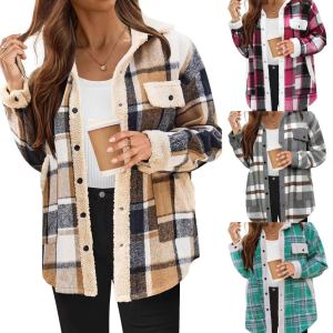 Veste carreaux contrastants col polo velours casual