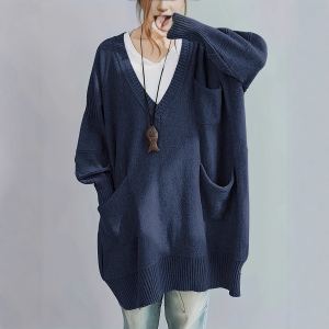 Loose-fitting V-neck Long Sleeves Outerwear Sweater