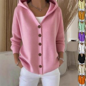 Cardigan à capuche boutonné femme tricot casual