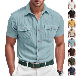 Chemise corduroy col revers manches courtes