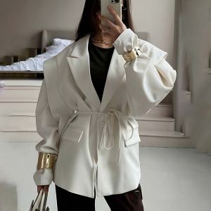 Manteau lacé ample col V femme, assorti