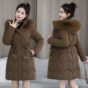 Manteau mi-long col fourrure coton épais rembourré
