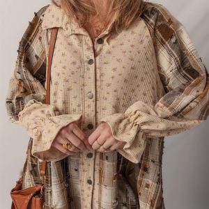 Chemise Bohémienne Florale Carreaux Beige