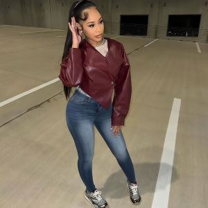 Manteau casual cuir synthétique femme