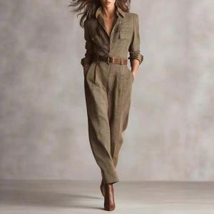 Combinaison à carreaux chic printemps-automne femme