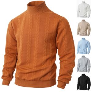 Chandail homme tricoté couleur unie col haut chaud