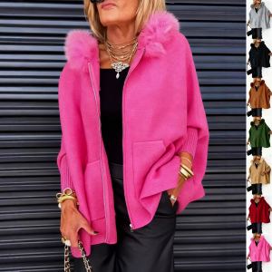 Cardigan en peluche à capuchon chaud zippe femme