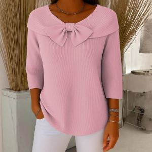 Pull couleur unie nœud tricot automne-hiver