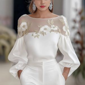 Chemise chiffon imprimé numérique col rond manches longues