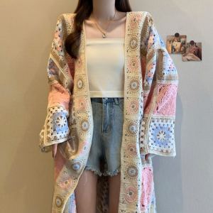 Gilet bohème crocheté ajouré femme