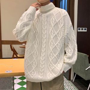Chandail à col roulé jacquard rétro style japonais vert