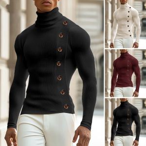 Chandail homme casual col roulé boutons manches longues