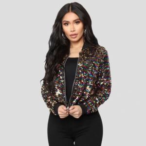 Cardigan femme paillettes zip manche longue