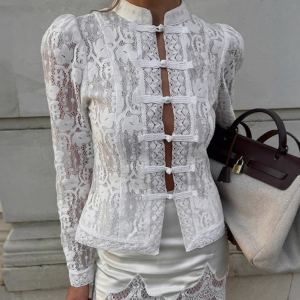 Chemise jacquard dentelle à boutons femme chic