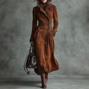 Manteau suède femme hiver, col revers, style western