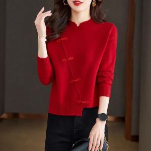 Chandail tricot rouge épaissi irrégulier nouveau