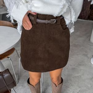 Jupe velours côtelé casual rétro femme