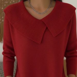 Chandail col V manches longues casual uni femme