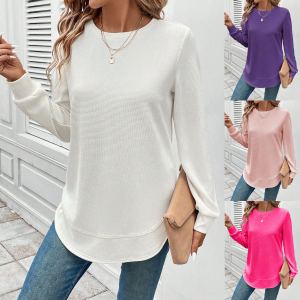 Chandail ample col rond style femme couleur unie