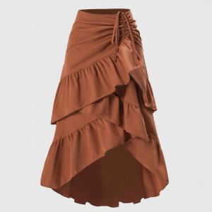 Jupe taille haute volants ajustée douce femme
