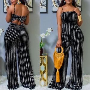 Combinaison femme enveloppe halter motif pois imprimé