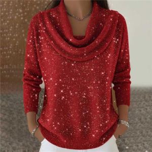 Chandail tricot col rond femme relaxe doux brillant