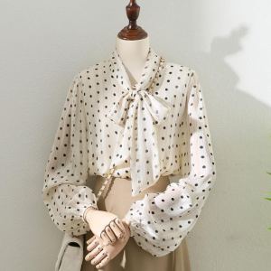 Chemisier femme rétro abricot pois