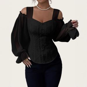 Blouse Jacquard floral épaules dégagées femme