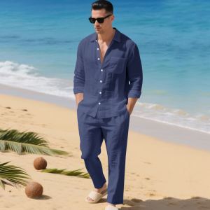 Ensemble chemise manches longues pantalon décontracté plage