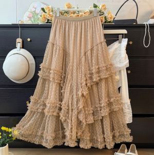 Robe maxi florale mesh avec volants asymétriques