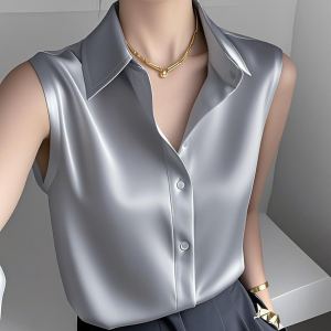 Chemise sans manches col montant coréenne