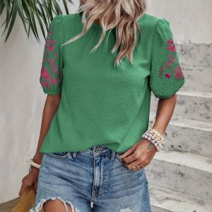 Chemise casual brodée col rond femme