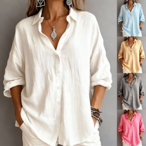 Chemise cardigan col revers couleur unie manches longues mode