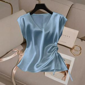 Camisole satiné col V cordon hem femme