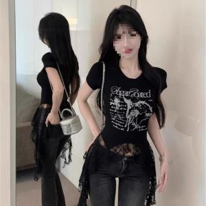 T-shirt femme dentelle manches courtes américain