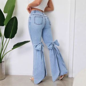 Jean évasé taille haute stretch nœud femme