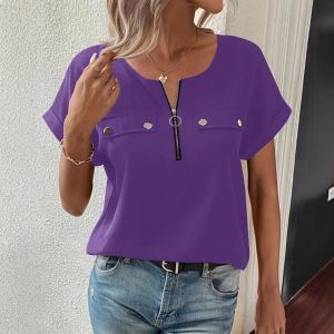 T-shirt femme zip bouton casual décontracté
