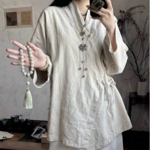 Vêtement zen coton lin nœud femme
