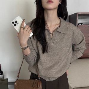 Chandail tricot rétro manches longues casual femme