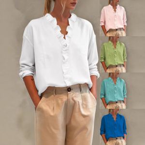 Chemisier femme casual col V manches longues dentelle
