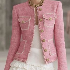 Veste tweed boutons garniture blanche designer