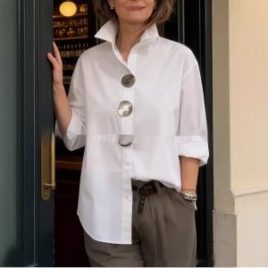 Chemise femme col montant boutons métal manches longues