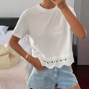 T-shirt femme ajouré manches courtes