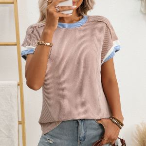 T-shirt color-block rayé torsadé loose manches courtes