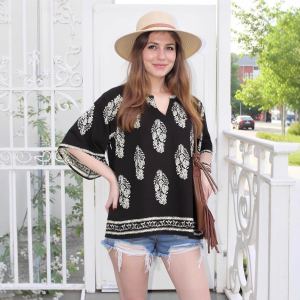 Haut bohème col V ample été casual