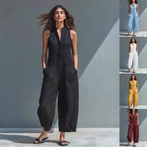 Combinaison pantalon poches col V femme été